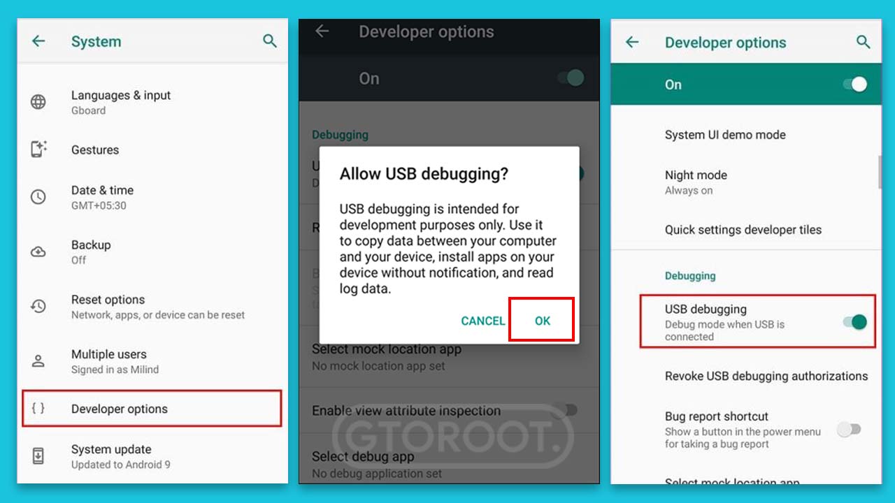 Enable USB Debugging option